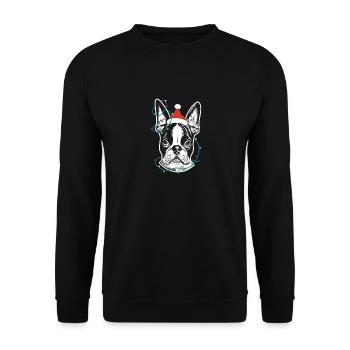 Boston Terrier Père Noël Lumière de l’arbre de Noël - Sweat-shirt Unisexe - noir - Devant - Alina (178cm) & Michal (187cm)