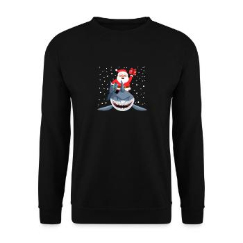 Weihnachtsmann Reiten Hai Weihnachten Fisch Merry - Unisex Pullover - Schwarz - Vorne - Alina (178cm) & Michal (187cm)