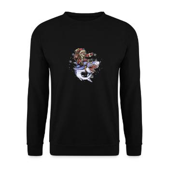 Weihnachtsmann Reiten Hai Weihnachten Fisch Merry - Unisex Pullover - Schwarz - Vorne - Alina (178cm) & Michal (187cm)