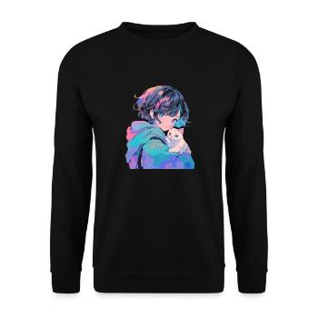 Anime and Cats Kawaii Girl Anime - Unisex Sweatshirt - black - Front - Alina (178cm) & Michal (187cm)