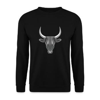 STILISIERTER STIER MIT GROSSEN HÖRNERN - Unisex Pullover - Schwarz - Vorne - Alina (178cm) & Michal (187cm)