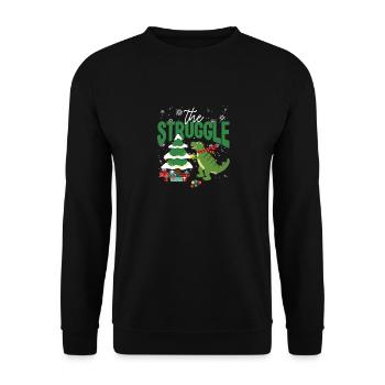 Der Kampf Funny Dinosaurier Weihnachtsbaum Rex - Unisex Pullover - Schwarz - Vorne - Alina (178cm) & Michal (187cm)