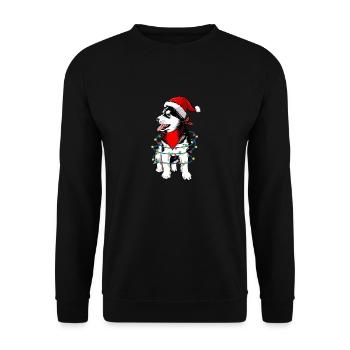 Siberian Husky Weihnachtsmann Weihnachtsbaum Licht - Unisex Pullover - Schwarz - Vorne - Alina (178cm) & Michal (187cm)