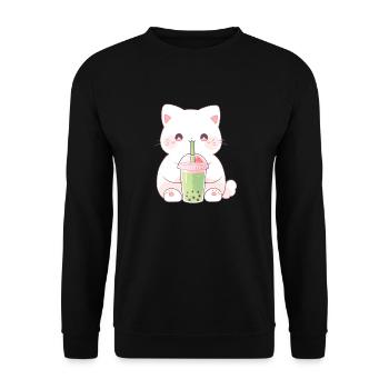Boba and Cats Katze die Bubble Tee trinkt Anime - Unisex Pullover - Schwarz - Vorne - Alina (178cm) & Michal (187cm)