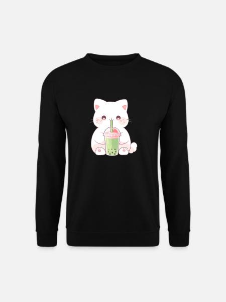 Boba and Cats Katze die Bubble Tee trinkt Anime - Unisex Pullover - Schwarz