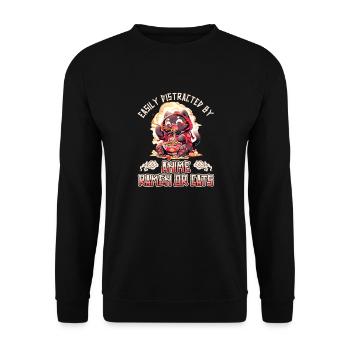 Easily distracted by Anime Ramen or Cats - Unisex Pullover - Schwarz - Vorne - Alina (178cm) & Michal (187cm)