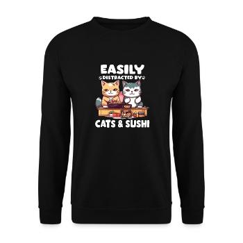 Kawaii Japan Neko Sushi Bowl Katzen Ramen Otaku - Unisex Pullover - Schwarz - Vorne - Alina (178cm) & Michal (187cm)