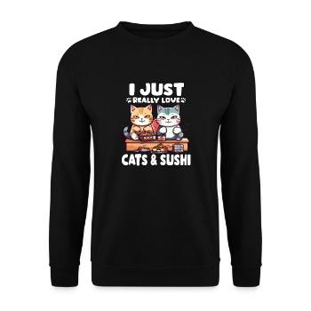 Otaku Anime T Japan Foodies Kawaii Cats Sushi - Unisex Sweatshirt - black - Front - Alina (178cm) & Michal (187cm)