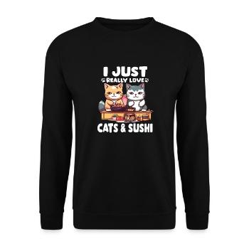 Chats Sushi Aventure Otaku Anime T Sushi Neko - Sweat-shirt Unisexe - noir - Devant - Alina (178cm) & Michal (187cm)