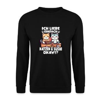 Japanische Katzen Sushi-Abenteuer mit Neko-Katze - Unisex Pullover - Schwarz - Vorne - Alina (178cm) & Michal (187cm)