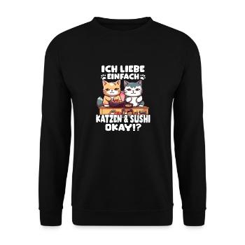 Sushi Dreams Katzen mit Sushi Kawaii Otaku - Unisex Pullover - Schwarz - Vorne - Alina (178cm) & Michal (187cm)