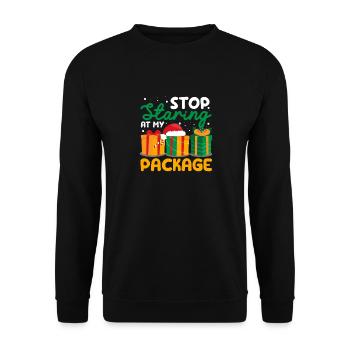 Stop Staring At My Package Funny Christmas - Unisex Sweatshirt - black - Front - Alina (178cm) & Michal (187cm)