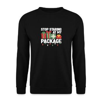 Stop Staring At My Package Funny Christmas - Unisex Sweatshirt - black - Front - Alina (178cm) & Michal (187cm)