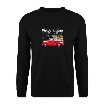 Merry Christmas Tree Three Gnomes Red Truck Xmas - Unisex Sweatshirt - black - Front - Alina (178cm) & Michal (187cm)