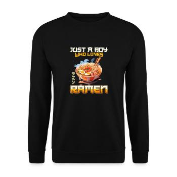 Just a Boy who loves Ramen Nudeln - Unisex Pullover - Schwarz - Vorne - Alina (178cm) & Michal (187cm)