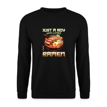 Just a Boy who loves Ramen Nudeln - Unisex Pullover - Schwarz - Vorne - Alina (178cm) & Michal (187cm)