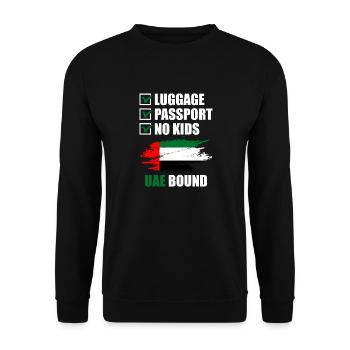 Passeport bagage Pas d’enfants Voyage de vacances à destination des Émirats arabes unis - Sweat-shirt Unisexe - noir - Devant - Alina (178cm) & Michal (187cm)