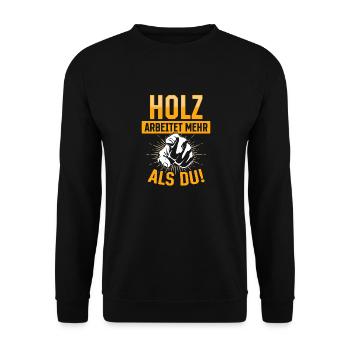Holz arbeitet mehr als du - Handewrk Outfit - Unisex Pullover - Schwarz - Vorne - Alina (178cm) & Michal (187cm)
