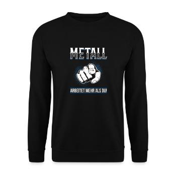 Metall arbeitet mehr als du - Handewrk Outfit - Unisex Pullover - Schwarz - Vorne - Alina (178cm) & Michal (187cm)