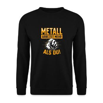 Metall arbeitet mehr als du - Handewrk Outfit - Unisex Pullover - Schwarz - Vorne - Alina (178cm) & Michal (187cm)