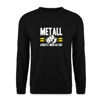Metall arbeitet mehr als du - Handewrk Outfit - Unisex Pullover - Schwarz - Vorne - Alina (178cm) & Michal (187cm)