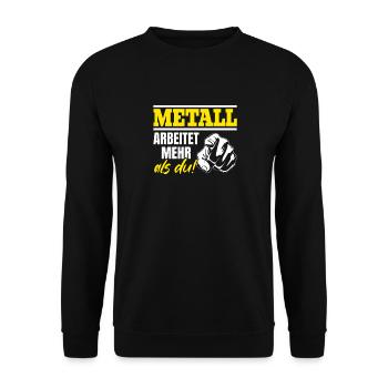 Metall arbeitet mehr als du - Handewrk Outfit - Unisex Pullover - Schwarz - Vorne - Alina (178cm) & Michal (187cm)