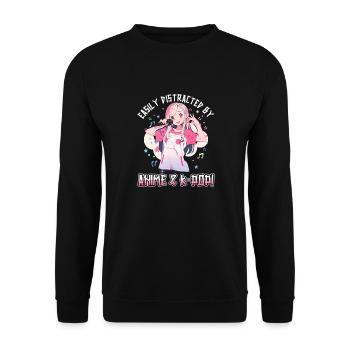 Easily distracted by Anime and K-Pop - Unisex Sweatshirt - black - Front - Alina (178cm) & Michal (187cm)