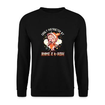 Easily distracted by Anime and K-Pop - Unisex Sweatshirt - black - Front - Alina (178cm) & Michal (187cm)