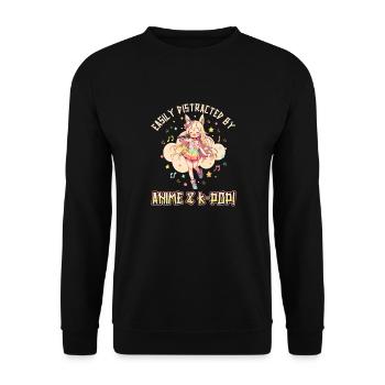 Easily distracted by Anime and K-Pop - Unisex Sweatshirt - black - Front - Alina (178cm) & Michal (187cm)