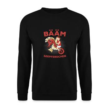 BÄÄM Seepferdchen Schwimmabzeichen - Unisex Pullover - Schwarz - Vorne - Alina (178cm) & Michal (187cm)