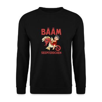 BÄÄM Seepferdchen Frühschwimmer - Unisex Pullover - Schwarz - Vorne - Alina (178cm) & Michal (187cm)