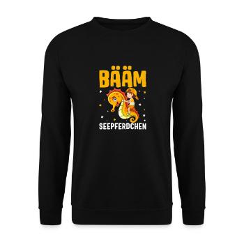 BÄÄM Seepferdchen bestanden Schwimmkurs - Unisex Pullover - Schwarz - Vorne - Alina (178cm) & Michal (187cm)