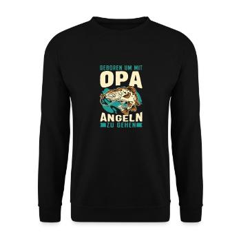 Opa Geboren Angeln Geschenk Kind - Unisex Pullover - Schwarz - Vorne - Alina (178cm) & Michal (187cm)
