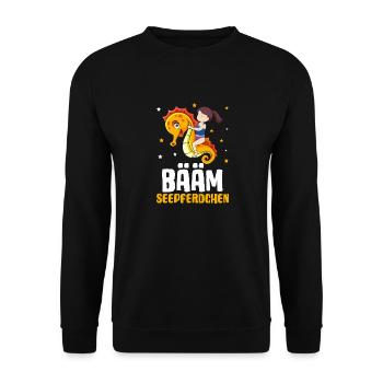 Seepferdchen Schwimmabzeichen Frühschwimmer - Unisex Pullover - Schwarz - Vorne - Alina (178cm) & Michal (187cm)