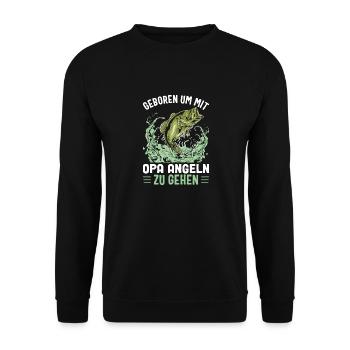 Geboren um mit Opa angeln zu gehen - Unisex Pullover - Schwarz - Vorne - Alina (178cm) & Michal (187cm)