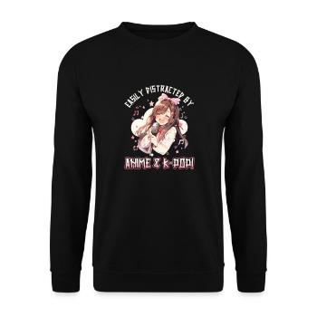 Easily distracted by Anime and K-Pop - Unisex Sweatshirt - black - Front - Alina (178cm) & Michal (187cm)