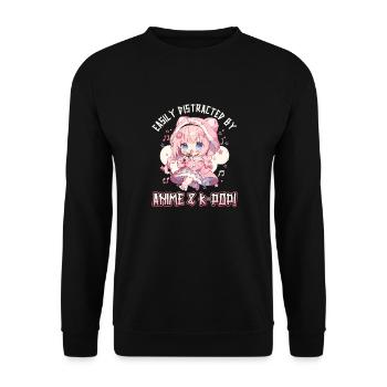 Easily distracted by Anime and K-Pop - Unisex Sweatshirt - black - Front - Alina (178cm) & Michal (187cm)