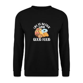Das Leben ist besser mit gutem Essen Lustiges - Unisex Pullover - Schwarz - Vorne - Alina (178cm) & Michal (187cm)
