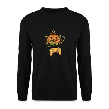Halloween Pumpkin Head Video Game Controller - Unisex Pullover - Schwarz - Vorne - Alina (178cm) & Michal (187cm)