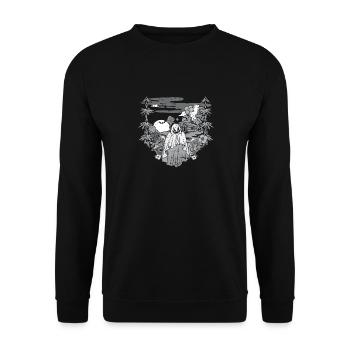 Forest Boo Ghost Spooky Season Mushroom - Unisex Pullover - Schwarz - Vorne - Alina (178cm) & Michal (187cm)