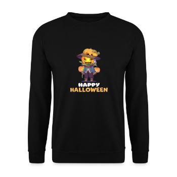 Happy Halloween Süße Kürbis Vogelscheuche Design - Unisex Pullover - Schwarz - Vorne - Alina (178cm) & Michal (187cm)