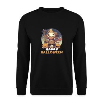 Lustige Halloween Kürbis Vogelscheuche Design - Unisex Pullover - Schwarz - Vorne - Alina (178cm) & Michal (187cm)