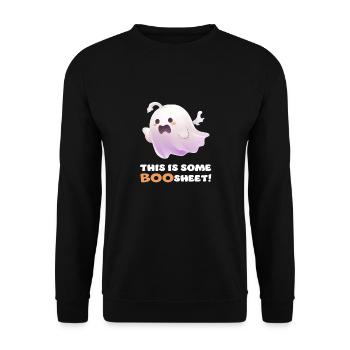 Lustiger Boo Sheet Spruch Süßer Halloween Geist - Unisex Pullover - Schwarz - Vorne - Alina (178cm) & Michal (187cm)
