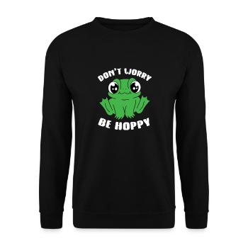 Cute Don't Worry Be Hoppy Toad Amphibian Lover Fro - Unisex Pullover - Schwarz - Vorne - Alina (178cm) & Michal (187cm)