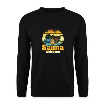 Sauna Whisperer Spa Banja Saunaclub Saunameister - Unisex Pullover - Schwarz - Vorne - Alina (178cm) & Michal (187cm)