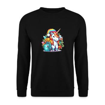 Frohe Weihnachten Einhorn - Zauberhafte Einhorn-Weihnacht - Unisex Pullover - Schwarz - Vorne - Alina (178cm) & Michal (187cm)