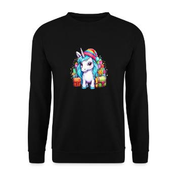 Cool Unicorn Christmas with Santa Hat and Rainbow - Unisex Sweatshirt - black - Front - Alina (178cm) & Michal (187cm)