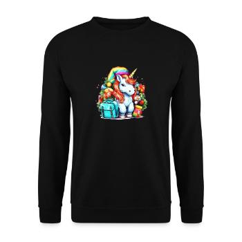 Weihnachts-Einhorn-Thema - Niedliche Einhorn-Weihnachten - Unisex Pullover - Schwarz - Vorne - Alina (178cm) & Michal (187cm)
