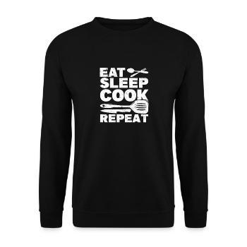 Manger dormir Cuisiner Répéter Drôle de cuisinier Chef Cuisine - Sweat-shirt Unisexe - noir - Devant - Alina (178cm) & Michal (187cm)