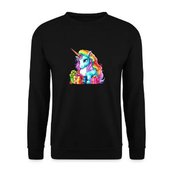 Ich liebe Einhörner - Lustiges Einhorn Weihnachtsdesign - Unisex Pullover - Schwarz - Vorne - Alina (178cm) & Michal (187cm)